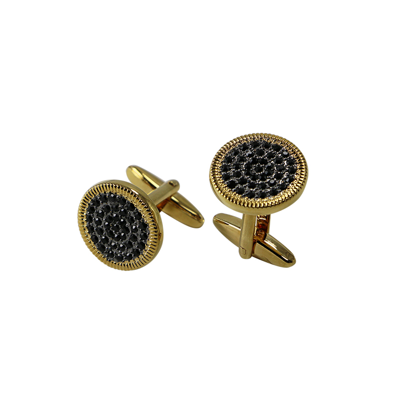 18k Gold Platted Rope Border Crystal Round Cuff Links